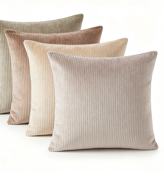 Telke - Set 4 Fodere Cuscini Quadrate 18x18in Velluto a Coste Tonalità Neutre